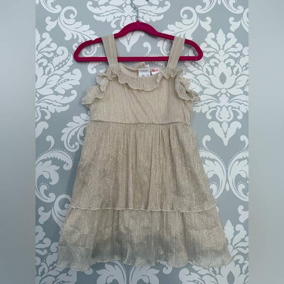 Zara Metallic Ruffle Neckline Layered Dress - Picture 1 of 4
